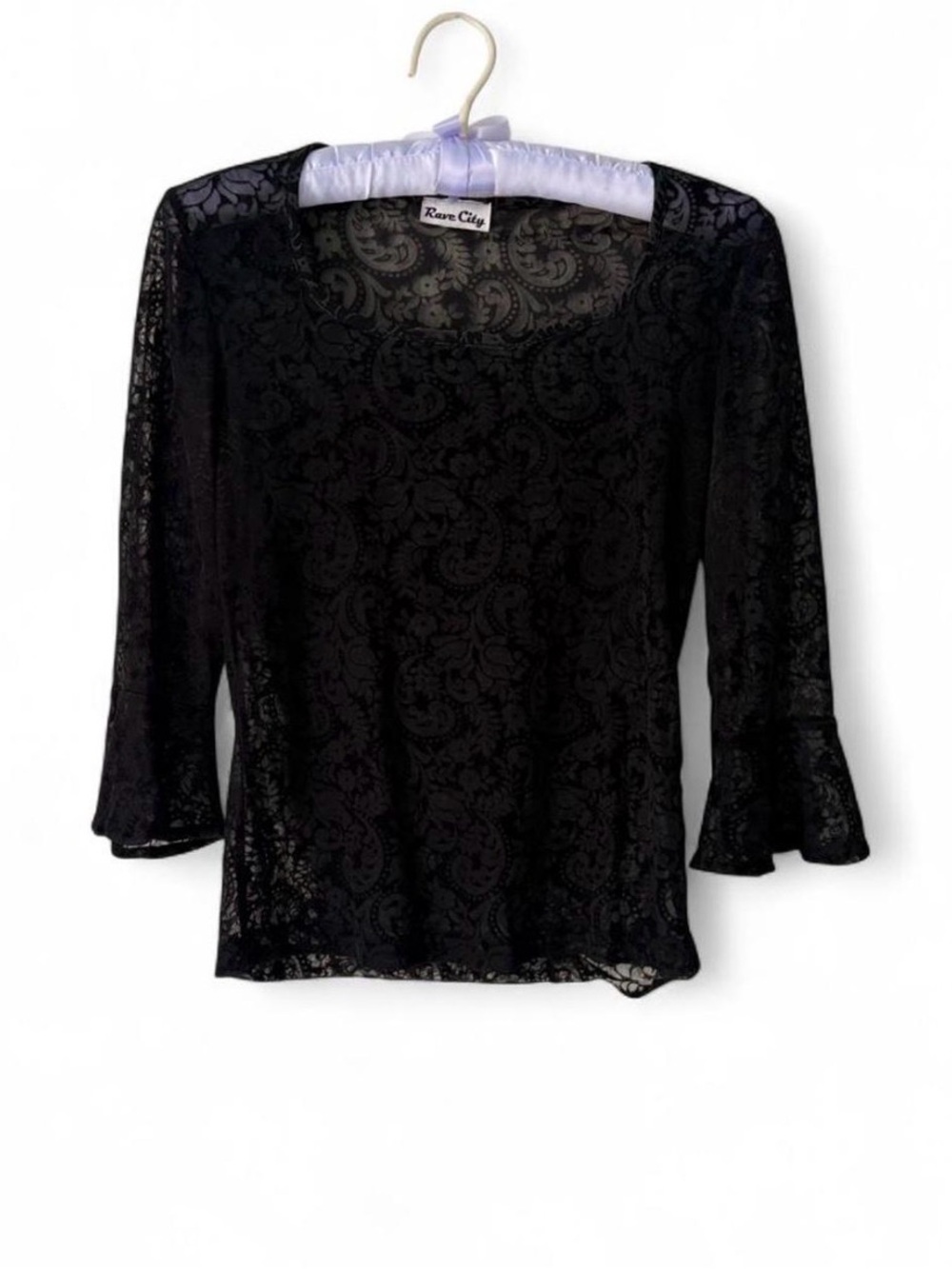 Vintage Y2K Rave City Black Lace Top. Medium